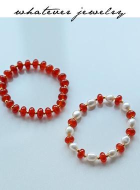 天然红玛瑙珍珠小众本命年红手链