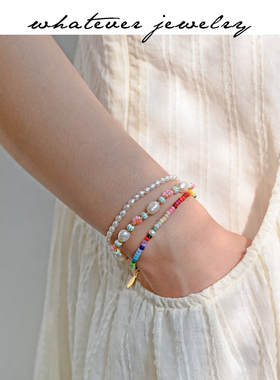 whatever可爱甜美粉色花花手链女