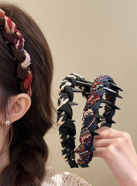 波西米亚编织发箍女高颅顶带齿防滑彩色花朵头箍高级感百搭发卡