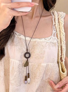 新中式长款树叶流苏项链国风高级感波西米亚风锁骨链古风项链