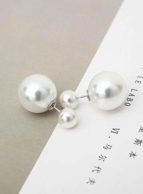 双面可佩戴耳饰欧美时尚韩版流行夸张大小双面珍珠耳钉耳环女