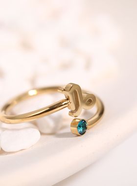 欧美INS简约经典款12十二星座符号戒指生辰石戒指开口戒尾戒套装