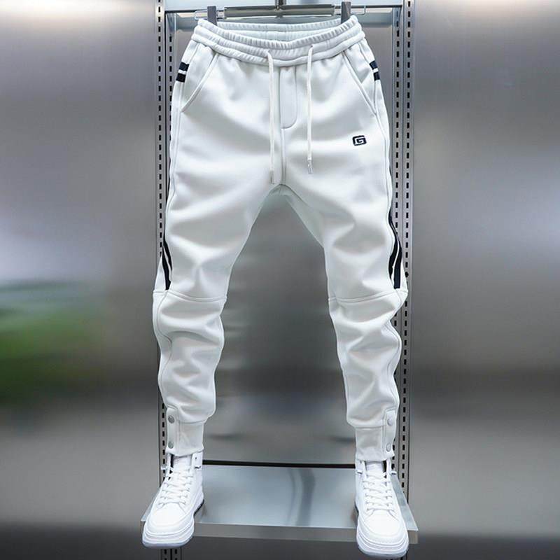 潮牌男士加绒卫裤2025年秋冬季新款高端刺绣拼接束脚休闲运动男裤,淘宝优惠券,粉丝福利购,淘宝优惠卷