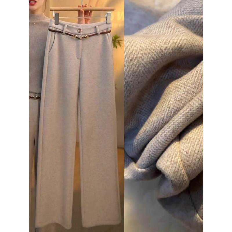 羊绒窄版直筒休闲 裤女2024新款秋冬加厚毛呢裤显瘦垂感西装阔腿,淘宝优惠券,粉丝福利购,淘宝优惠卷
