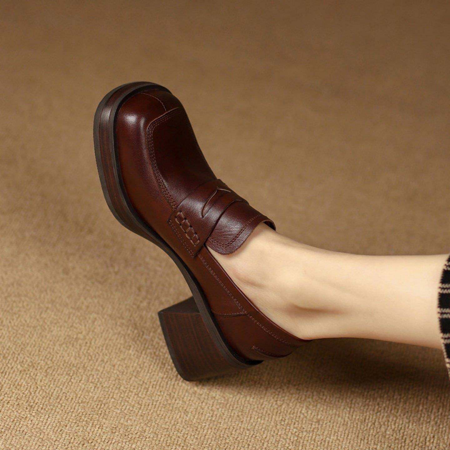 英伦风粗跟小皮鞋女2025春秋新款百搭通勤深口单鞋软底舒适乐福鞋,淘宝优惠券,粉丝福利购,淘宝优惠卷