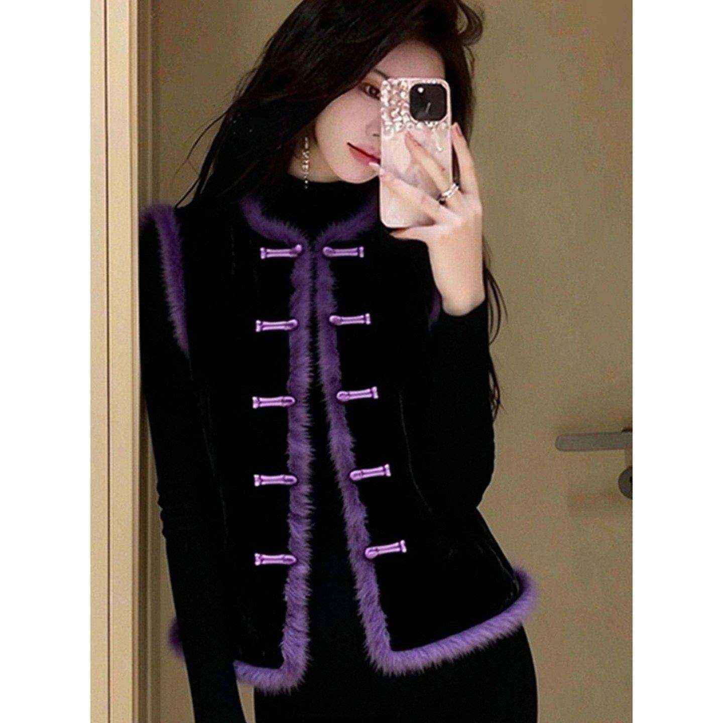 今年流行新中式国风复古上衣女冬新款小个子时髦洋气紫色丝绒马甲,淘宝优惠券,粉丝福利购,淘宝优惠卷