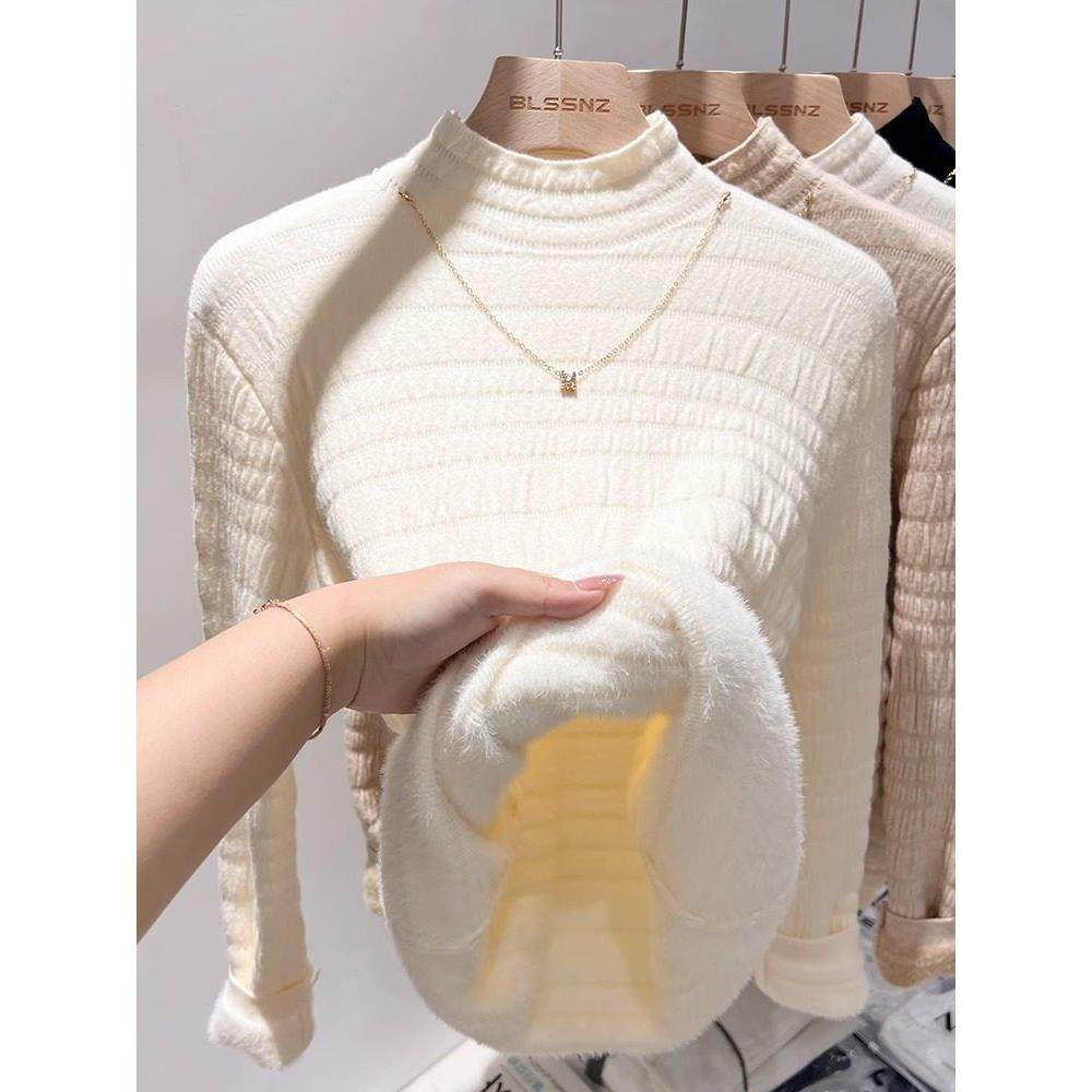 加绒加厚水貂绒毛衣女秋冬2025新款一体绒半高领针织打底衫女内搭,淘宝优惠券,粉丝福利购,淘宝优惠卷