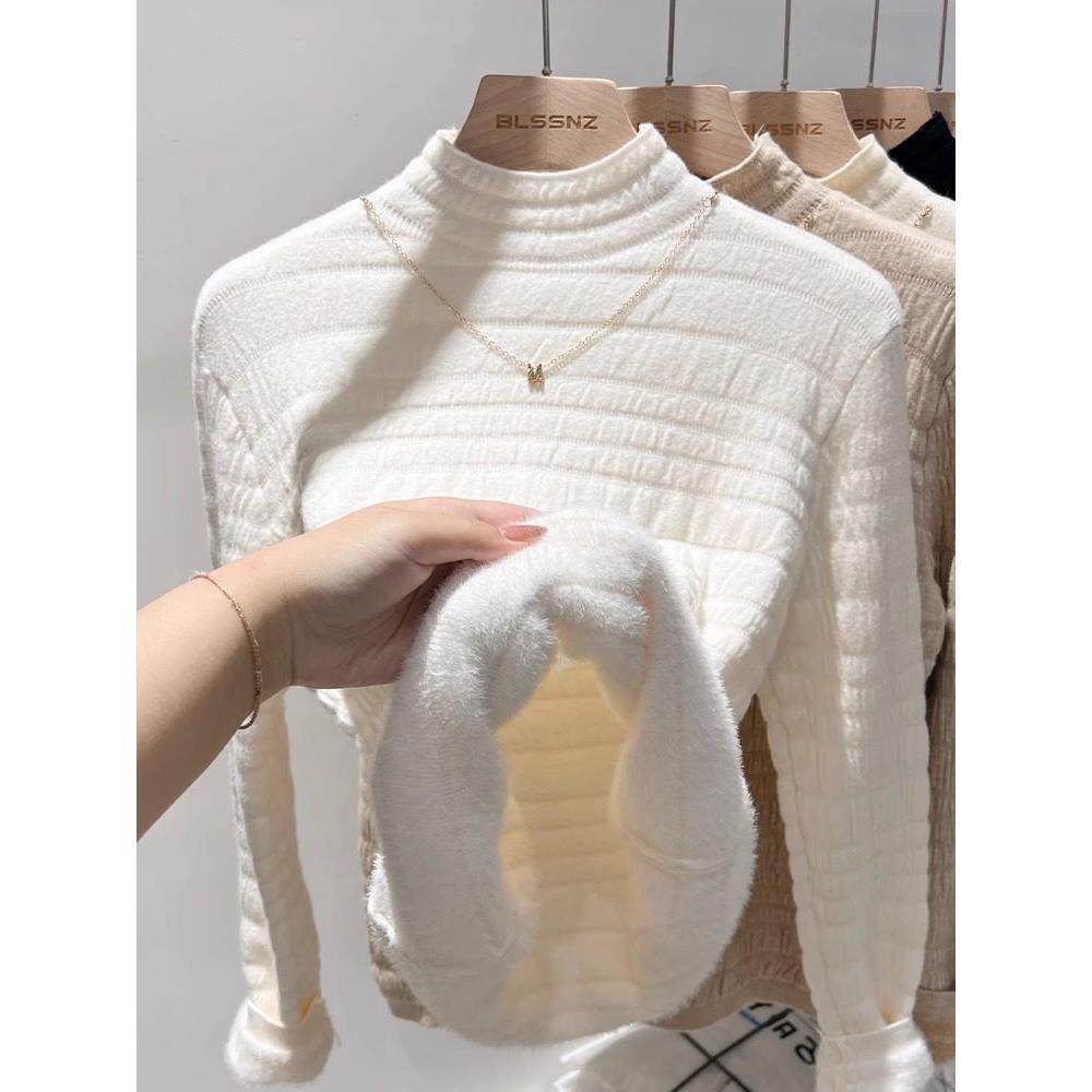 加绒加厚水貂绒毛衣女秋冬2025新款一体绒半高领针织打底衫女内搭,淘宝优惠券,粉丝福利购,淘宝优惠卷