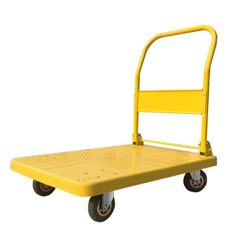 黄色平板车手推车小推车拉货静音塑料拉车搬运车家用折叠板车拖车