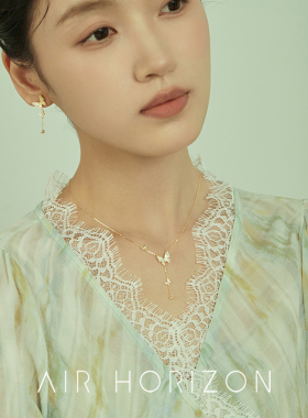 S925纯银白贝母蝴蝶流苏项链