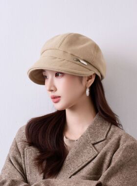 日系文艺八角鸭舌帽女秋冬季宽檐