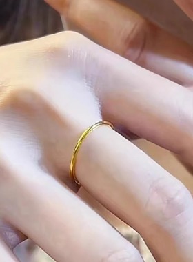 三生三世素圈足黄戒指古法指环