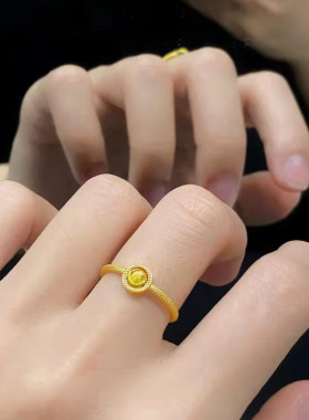 小众设计时来运转猫眼石戒指女时尚高级感越南沙金真黄金首饰潮