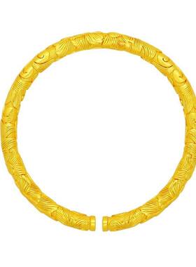 金店同款古法鎏金富贵牡丹花素圈手镯女越南沙金真黄金实心