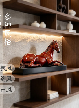 大号黄铜卧马摆件客厅玄关装饰品