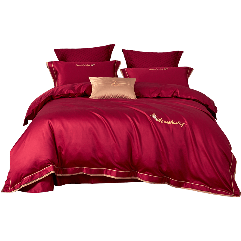 罗莱家纺结婚六件套婚庆床上用品纯棉被套全棉60支贡缎大红色床单,淘宝优惠券,粉丝福利购,淘宝优惠卷