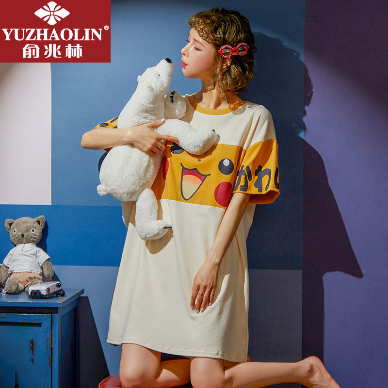 俞兆林夏季纯棉短袖可爱宽松睡裙 俞兆林虹妙睡裙