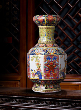 景德镇陶瓷器花瓶摆件客厅插花仿古中式珐琅彩瓷瓶家居装饰工艺品