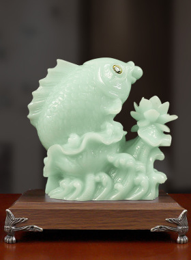 鲤鱼跃龙门仿玉石摆件树脂开业乔迁礼品家居客厅玄关酒柜锦鲤装饰