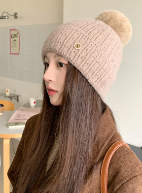 费尔岛针织毛球护耳帽女冬季保暖