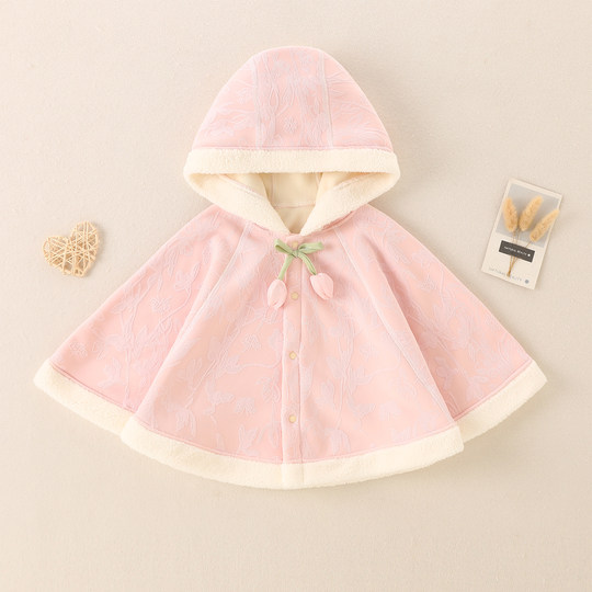 Plush baby hooded windproof cape for outdoor use