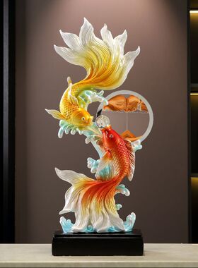 年年有余锦鲤流沙画高档客厅玄关装饰摆件电视柜乔迁新居礼物软装