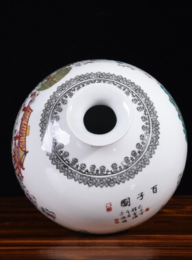 景德镇陶瓷粉彩仿古百子图石榴瓶大号中式复古客厅家居装饰品摆件