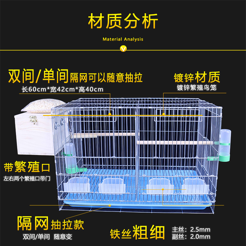 双间大号鸟笼鹦鹉鸟笼子分隔断镀锌加粗养殖笼虎皮牡丹玄风配对笼 - 图1