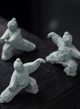 新中式太极功夫武侠人物创意摆件家居桌面茶桌造景茶宠装饰工艺礼