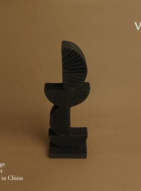 梵其侘寂风半圆几何木质雕塑摆件高级感创意家居样板间酒柜装饰品