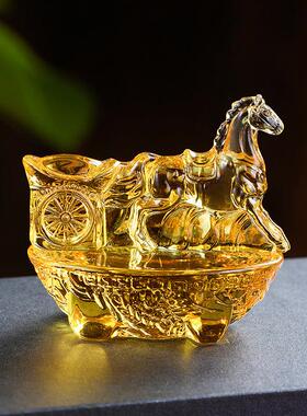 马到成功黄水晶元宝摆件 家居装饰品办公室客厅摆件店铺开业礼品