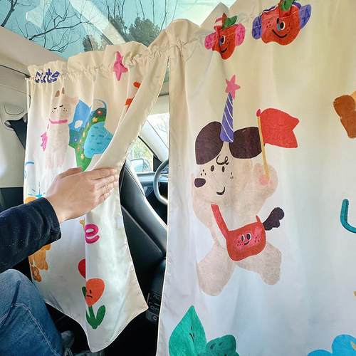 汽车隔断窗车内卡通遮阳帘宝宝防晒中间隔挡前后排车载防窥隐私帘 - 图1