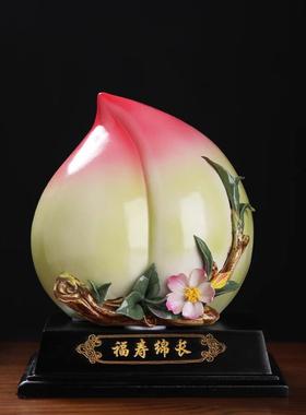 彩釉陶瓷寿桃工艺品摆件中式寿桃蟠桃客厅家居装饰送长辈祝寿礼品