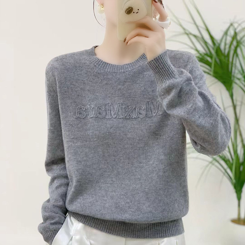 100%羊毛2026新款时尚立体字母刺绣圆领收腰针织衫薄款上衣毛衣女,淘宝优惠券,粉丝福利购,淘宝优惠卷