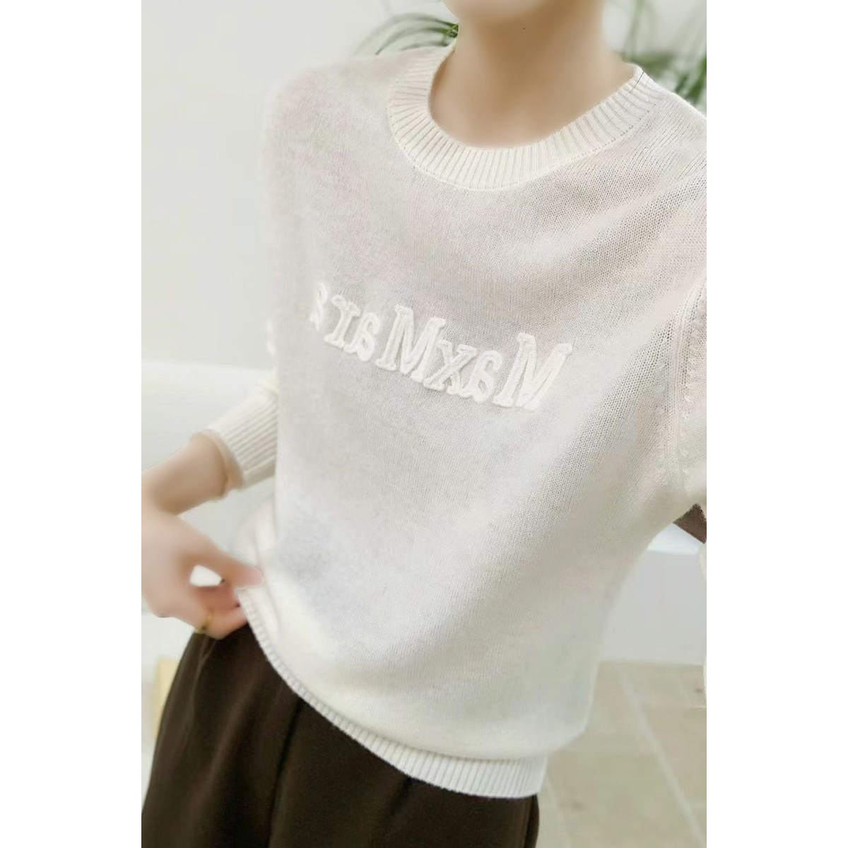 100%羊毛2026新款时尚立体字母刺绣圆领收腰针织衫薄款上衣毛衣女,淘宝优惠券,粉丝福利购,淘宝优惠卷