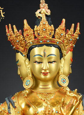 藏村全鎏金《尊胜佛母》精工铜雕室内家用铜佛像家居装饰摆件