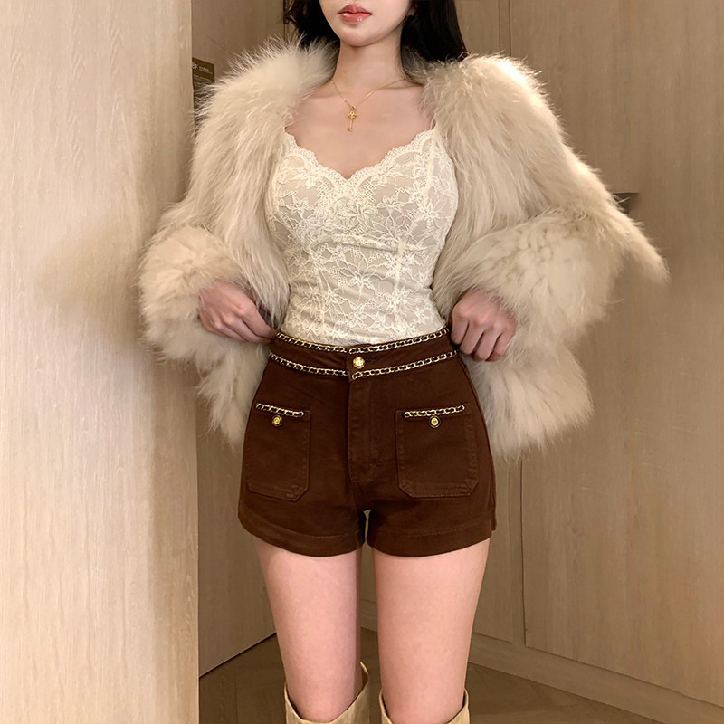 李李服饰小香风链条加绒牛仔短裤女2026冬季修身包臀显瘦气质靴裤,淘宝优惠券,粉丝福利购,淘宝优惠卷