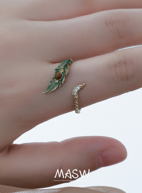 MASW麻秀高级感复古金属羽毛戒指