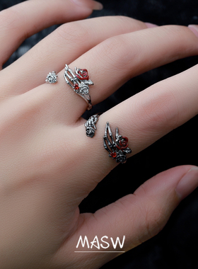 MASW高级感甜酷玫瑰花Y2K食指戒