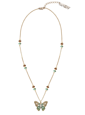 MASW串珠绿珐琅蝴蝶钥匙项链女