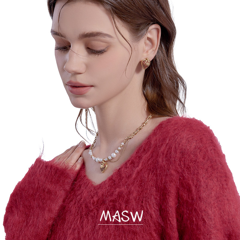 MASW麻秀复古甜美满钻草莓耳钉安可拉红色设计耳饰,淘宝优惠券,粉丝福利购,淘宝优惠卷