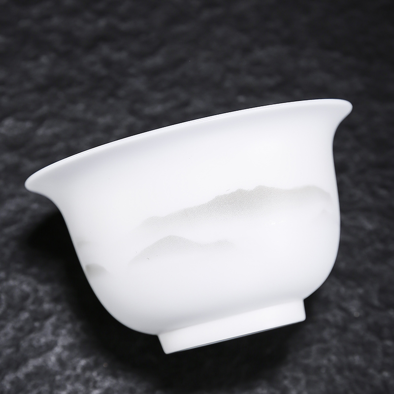 白瓷三才盖碗羊脂玉家用陶瓷单个敬茶茶具茶碗茶杯