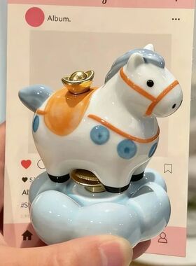Ins Rotating Rainbow Horse Ceramic Lucky Pony Figurine Adora
