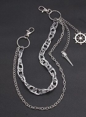 Punk Rivets Pants Chain Gothic Rock Hip Hop Dark Style Silve