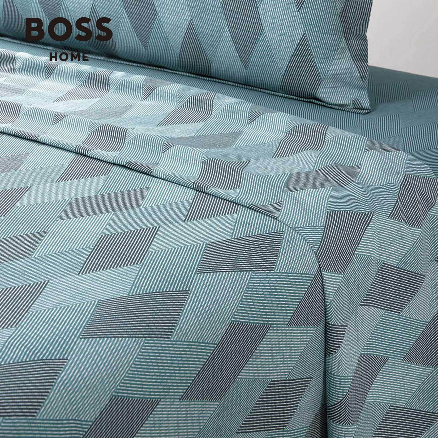 BOSS进口秋冬全棉贡缎商务简约几何纹理纯棉高端四件套EGEAN WAVE - 图0