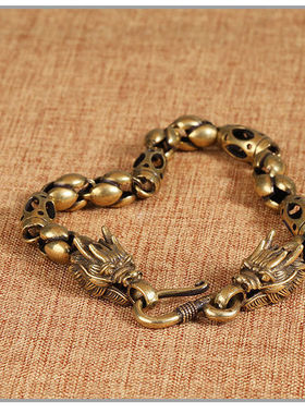 复古做旧黄铜霸气龙头手链