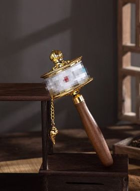 藏式合金木柄六字真言随身携带饰品吉祥手持西藏转筒旅游纪念品