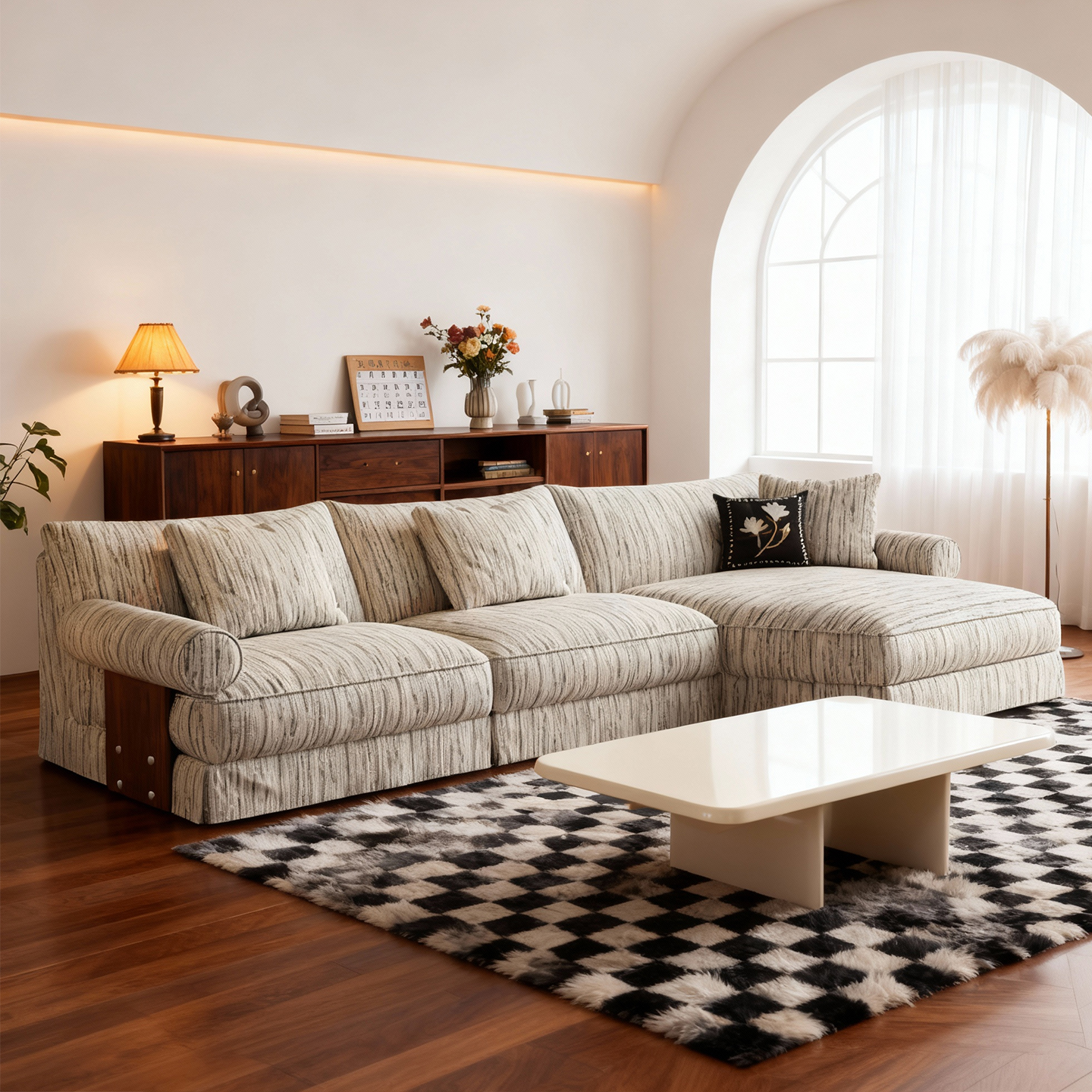 艺潮匠 侘寂风羽绒可全拆洗亚棉麻舒芙蕾云畔布艺沙发客厅小户型 - 图0