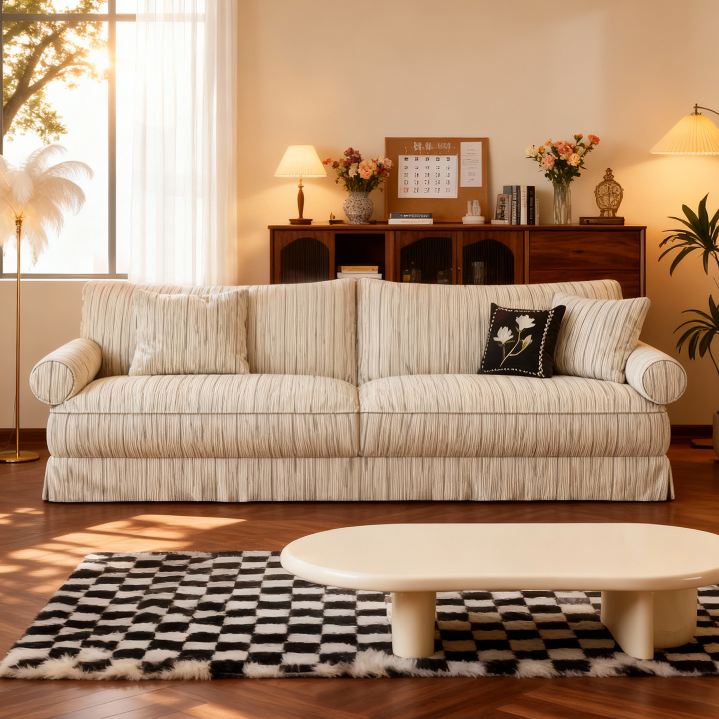 艺潮匠 侘寂风羽绒可全拆洗亚棉麻舒芙蕾云畔布艺沙发客厅小户型 - 图3