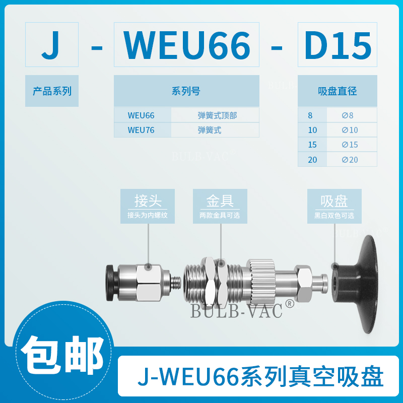 怡合达真空吸盘薄物用型J-WEU66-D8/D10/J-WEU76-D20精密型金具 - 图1